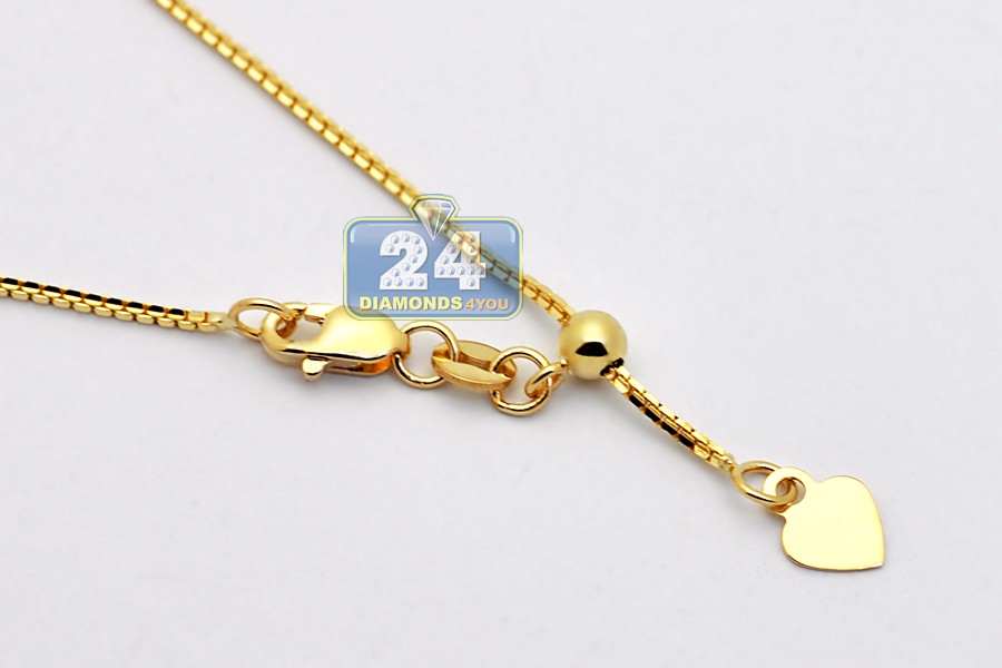 14K Yellow Gold Box Link Womens Adjustable Necklace 19 Inches