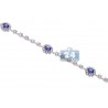 Womens Diamond Sapphire Station Bracelet 18K White Gold 3.74 ct