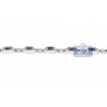 Womens Diamond Blue Sapphire Halo Tennis Bracelet 18K White Gold