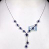 Womens Blue Diamond Sapphire Lariat Drop Necklace 18K White Gold