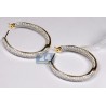 Womens Inside Diamond Oval Hoop Earrings 18K Yellow Gold 1.25"