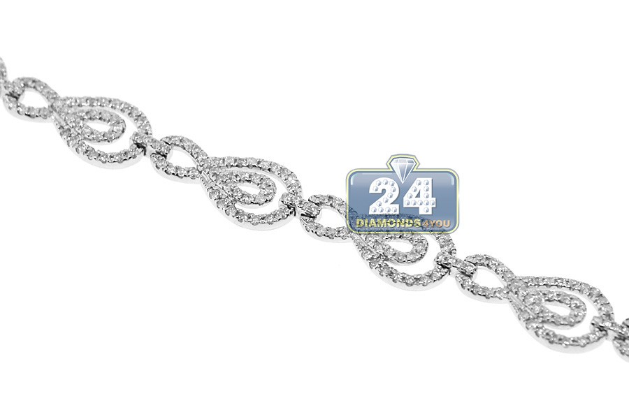 Womens Diamond Fancy Infinity Bracelet 14K White Gold 2.46 ct