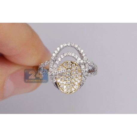 14K Two Tone Gold 1.14 ct Diamond Womens Oval Openwork Ring