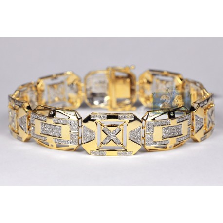 Mens Diamond Rectangular Pave Bracelet 10K Yellow Gold 3.62 ct