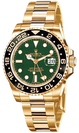 rolex gmt master ii yellow gold green dial