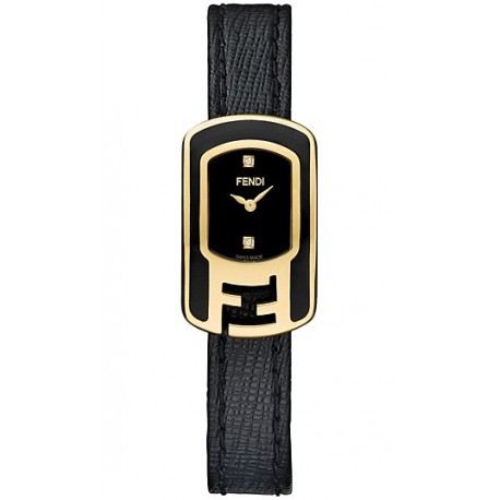 F311421011D1 Fendi Chameleon Black Enamel Womens Gold Watch