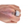 Mens Round Diamond Wide Signet Ring 14K White Gold 2.65ct