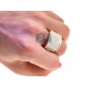 Mens Round Diamond Wide Signet Ring 14K Yellow Gold 2.64ct