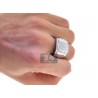 Mens Round Cut Diamond Square Signet Ring 14K White Gold 1.38ct