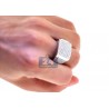 Mens Diamond Rectangle Shape Signet Ring 14K White Gold 2.41ct