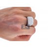 Mens Diamond Rectangle Signet Ring 14K White Gold 2.81ct
