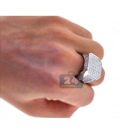 Mens Genuine Diamond Octagon Signet Ring 14K White Gold 5.44ct