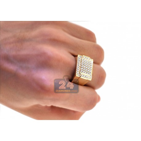 Mens Diamond Classic Rectangle Signet Ring 14K Yellow Gold 1.31ct