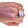 Mens Iced Out Diamond Octagon Ring 14K White Gold 4.12ct