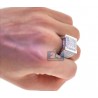 Mens Diamond Square High Signet Ring 14K White Gold 4.85ct