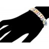 Womens Diamond Half Moon Link Bracelet 14K Three Tone Gold 2.24ct
