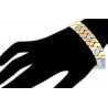 Womens Diamond Geometric Link Bracelet 14K Three Tone Gold 8"