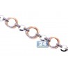 Womens Diamond Circle Link Bracelet 14K Two Tone Gold 1.34 ct