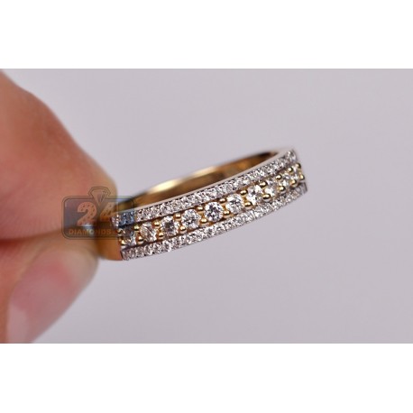 18K Yellow Gold 0.45 ct 3 Row Diamond Womens Vintage Band Ring