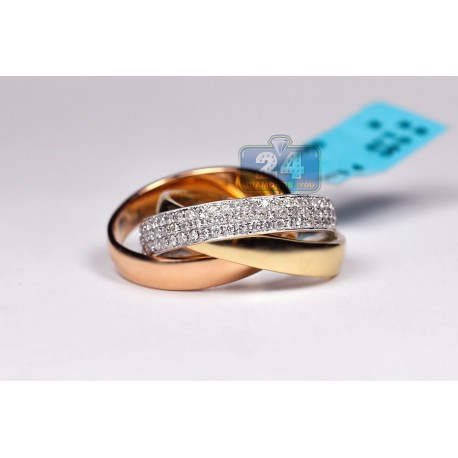 Womens Diamond Flexible Multiband Ring 18K White Yellow Rose Gold