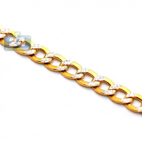 10K Yellow Gold Curb Link Diamond Cut Mens Chain 5 mm 22 Inches