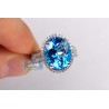 18K White Gold 9.65 ct Blue Topaz Diamond Womens Cocktail Ring
