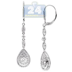 Womens Diamond Illusion Dangle Earrings 14K White Gold 1.66 ct