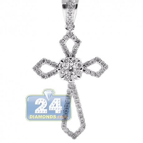 Mens Womens Diamond Religious Cross Pendant 14K White Gold .40ct