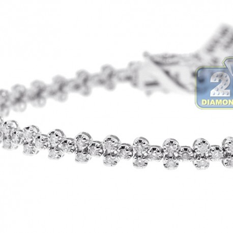 Womens Diamond Cross Tennis Bracelet 18K White Gold 2.27 ct 7"
