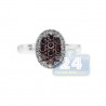 14K White Gold 0.50 ct Mixed Brown Diamond Cluster Womens Oval Ring