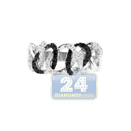 14K White Gold 0.63 ct Mixed Black Diamond Womens Braided Band Ring