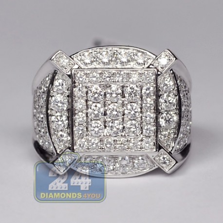 14K White Gold 2.85 ct Diamond Mens Multishaped Ring