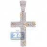 Mens Diamond Pave Religious Cross Pendant 14K White Gold 4.53ct