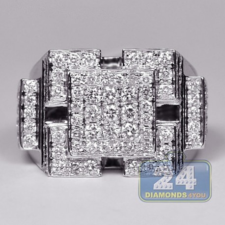 14K White Gold 3.31 ct Diamond Multi Square Design Mens Ring