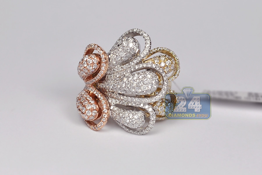 14K White Gold Diamond Three Flower Ring 11001914 | Shin Brothers*