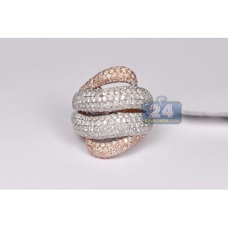 14K Rose White Gold 3.56 ct Diamond Wave Band Ring