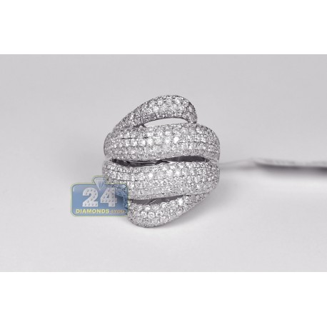 14K White Gold 3.50 ct Diamond Womens Wave Shape Ring