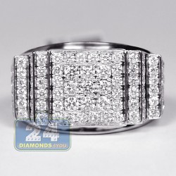14K White Gold 3.23 ct Diamond Mens Step Design Ring
