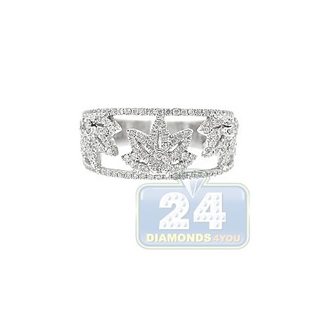14K White Gold 0.56 ct Diamond Womens Openwork Leaf Band Ring