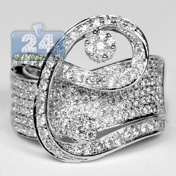  14K White Gold 1.53 ct Diamond Womens Swirl Cocktail Ring