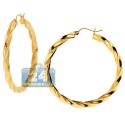 10K Yellow Gold Round Swirl Hoop Earrings 4 mm 1 3/4 Inch