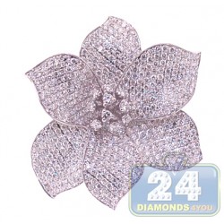 18K White Gold 5.63 ct Diamond Womens Flower Cocktail Ring