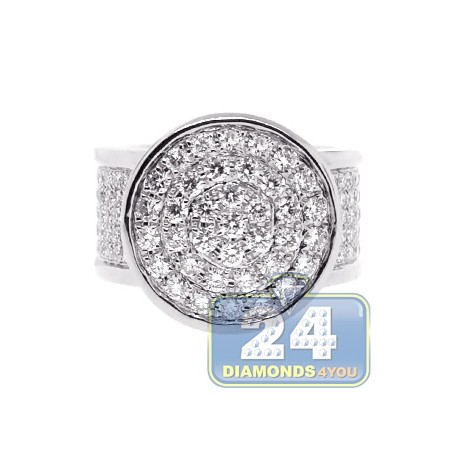 Mens Diamond Round Shape Signet Ring 14K White Gold 4.58ct