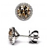 Womens Cognac Diamond Martini Stud Earrings 18K White Gold