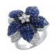 14K White Gold 7.95 ct Sapphire Diamond Womens Flower Ring