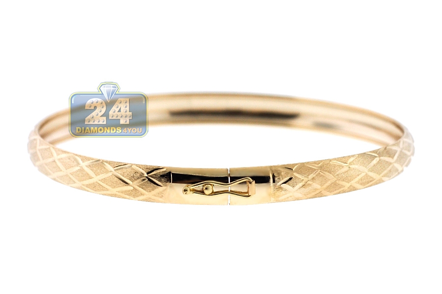 10K Yellow Gold Patterned Diamond Cut Bangle Bracelet 6 mm 8 Inches