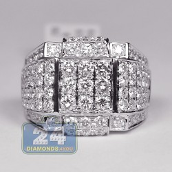 14K White Gold 3.73 ct Diamond Mens Signet Ring