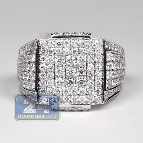 14K White Gold 2.80 ct Diamond Mens Classic Signet Ring