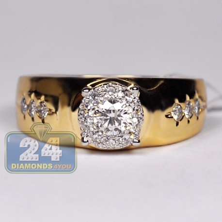 Mens Diamond Solitaire Pinky Ring Solid 14K Yellow Gold 0.75 Ct