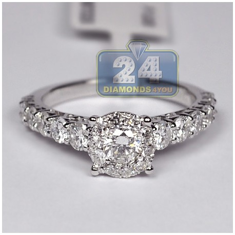 14K White Gold 1.70 ct Round Cut Diamond Womens Engagement Ring